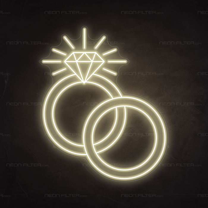 Diamond Rings Neon Sign in Cosy Warm White