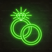 Diamond Rings Neon Sign in Glow Up Green