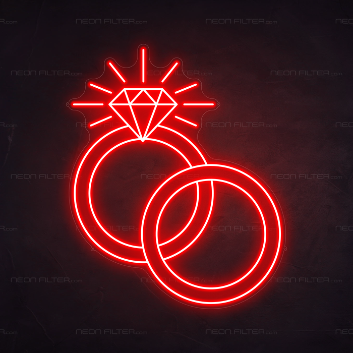 Diamond Rings Neon Sign in Hot Mama Red