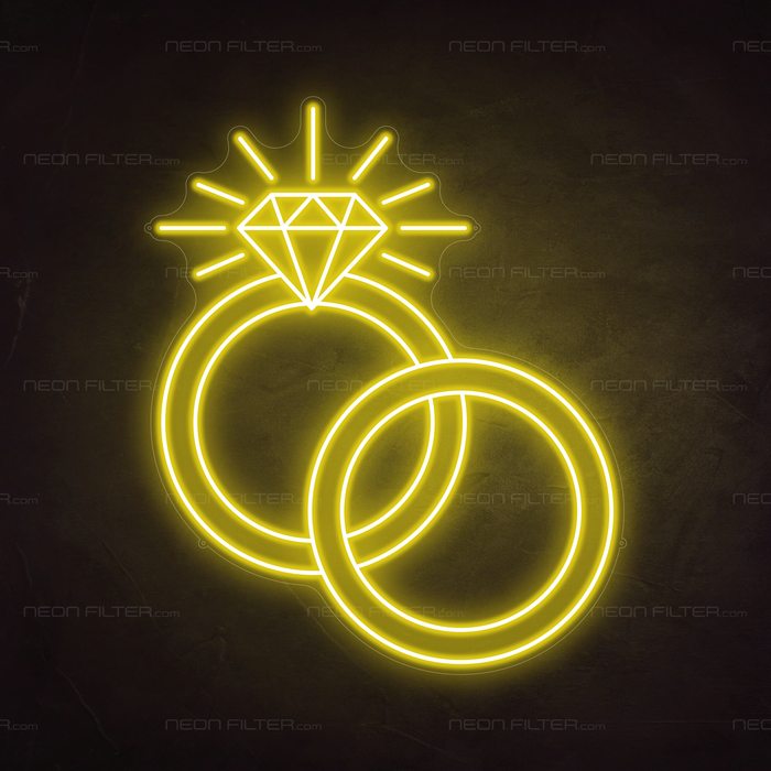 Diamond Rings Neon Sign in Paradise Yellow