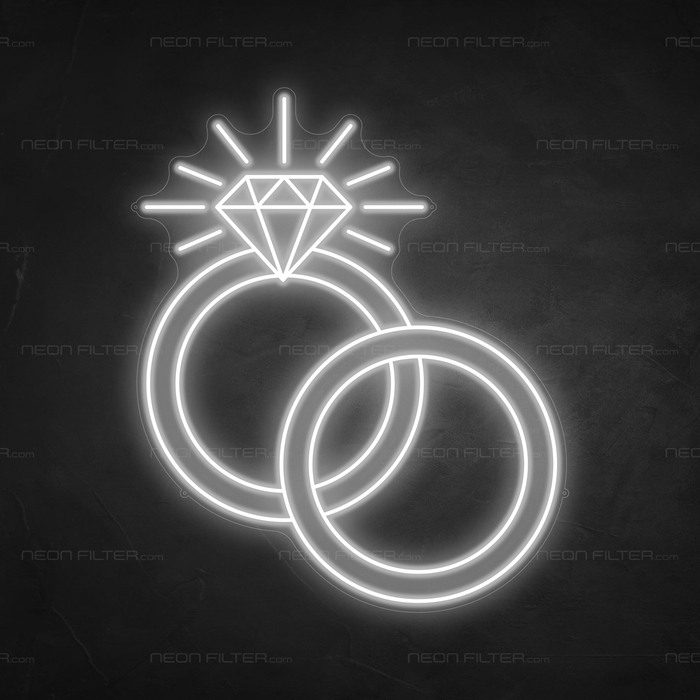 Diamond Rings Neon Sign in Snow White