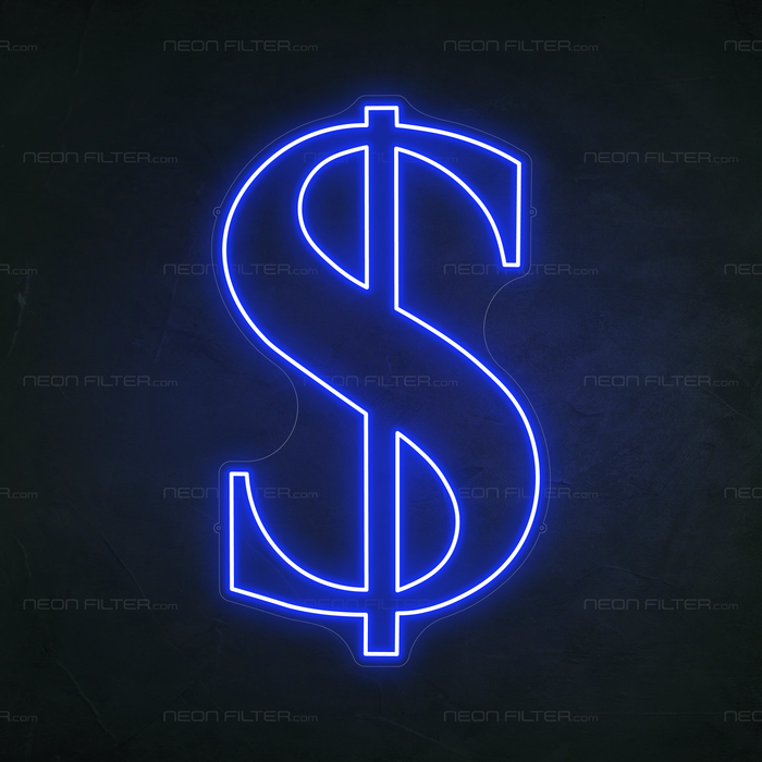 Dollar Neon Sign in Santorini Blue