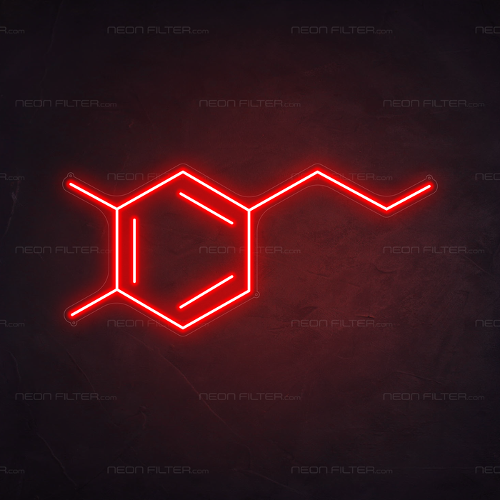 Dopamine Molecule Neon Sign in Hot Mama Red