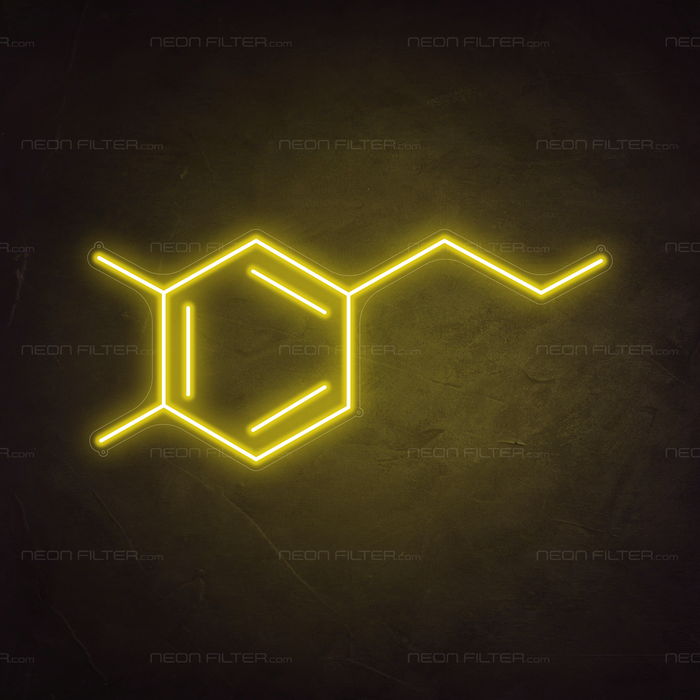 Dopamine Molecule Neon Sign in Paradise Yellow