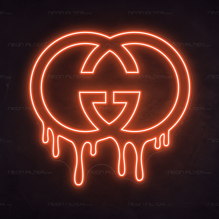 Dripping Gucci Neon Sign in Sunset Orange