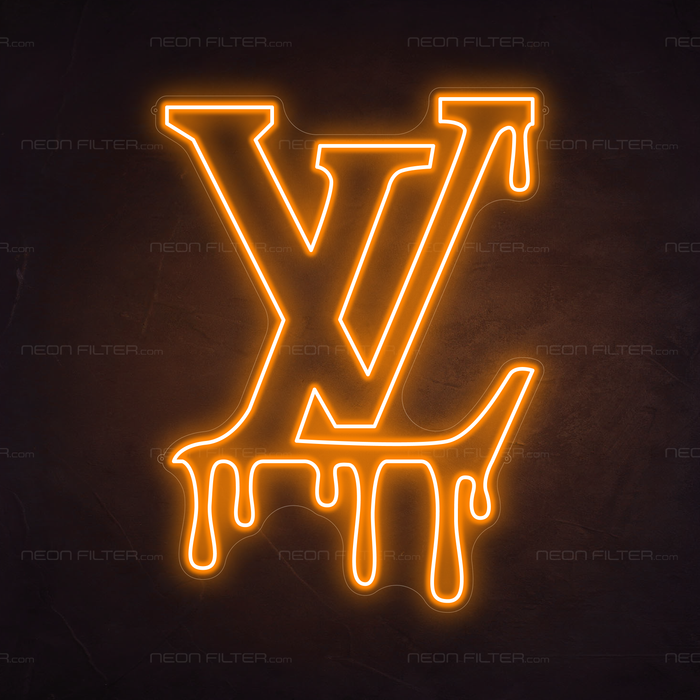 Dripping LV Neon Sign in Hey Pumpkin Orange