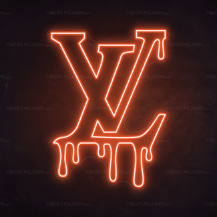 Dripping LV Neon Sign in Sunset Orange