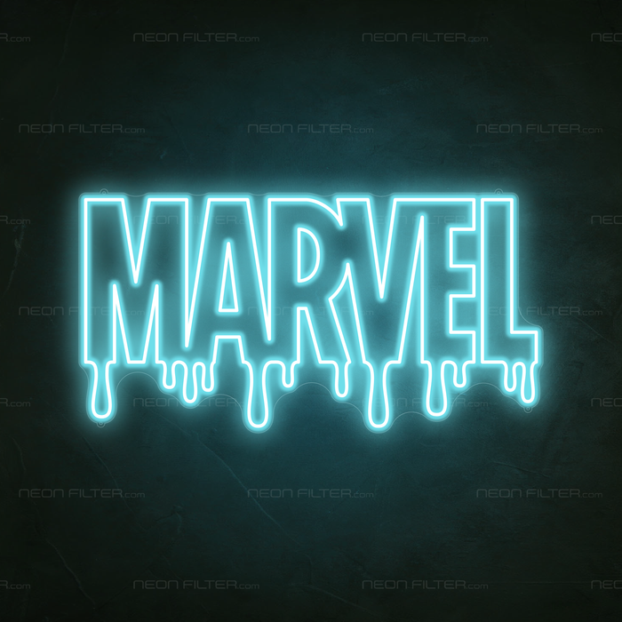 Dripping Marvel Neon Sign in Glacier blue