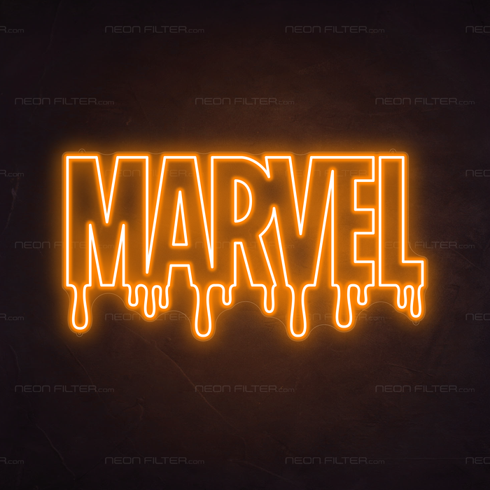 Dripping Marvel Neon Sign in Hey Pumpkin Orange