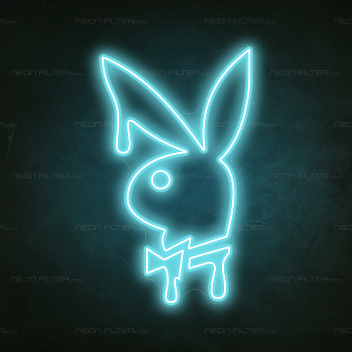 Dripping Playboy Bunny Neon Sign in Glacier blue