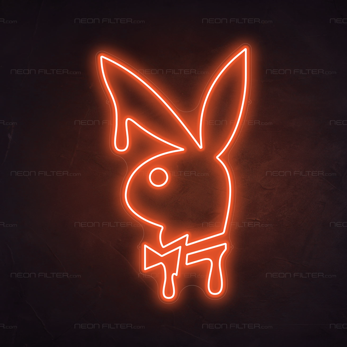 Dripping Playboy Bunny Neon Sign in Sunset Orange