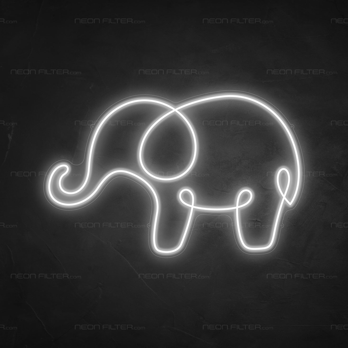 Elephant Neon Sign in Snow White