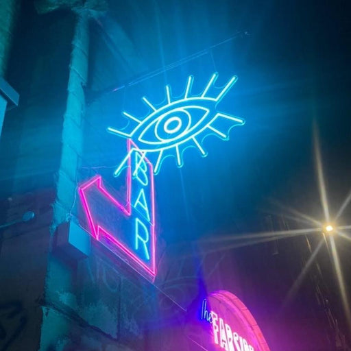 Evil Eye Neon Sign outside The Farside in Bristol