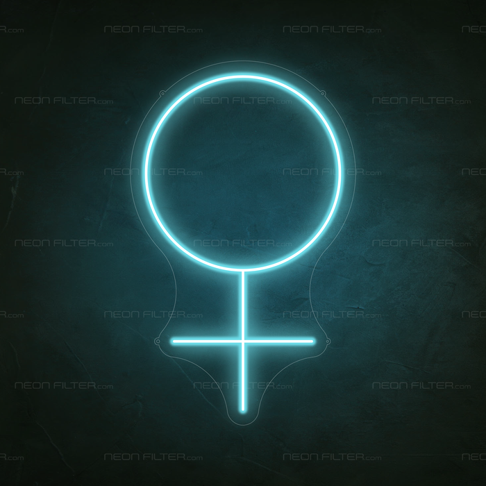 Female Symbol Neon Sign in Glacier blue