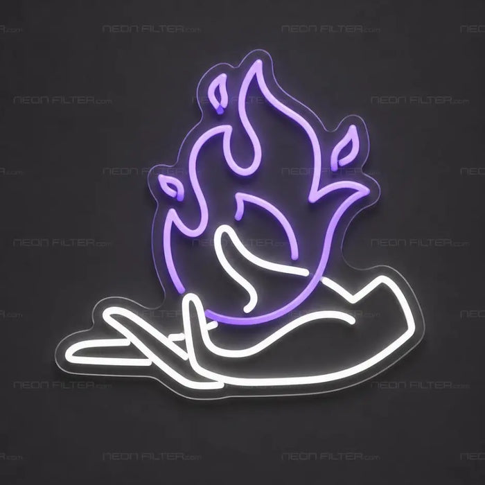 Flaming Hand Neon Sign for TattooStudio Decor - Neon Filter