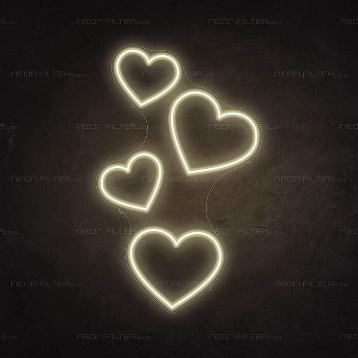 Floating Hearts Neon Sign in Cosy Warm White