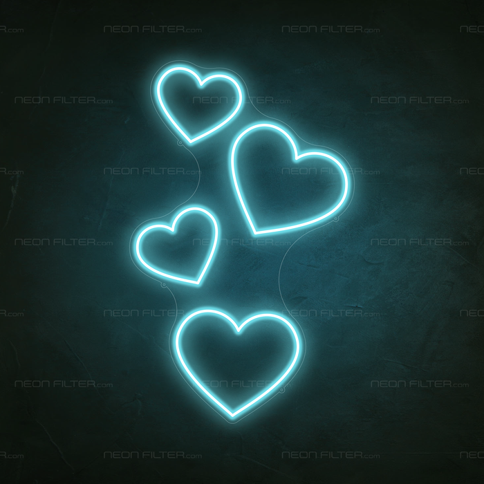 Floating Hearts Neon Sign in Glacier blue