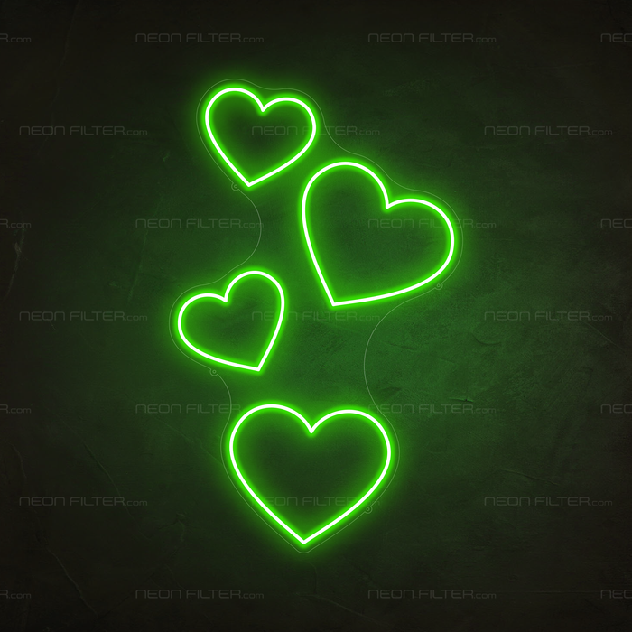 Floating Hearts Neon Sign in Glow Up Green