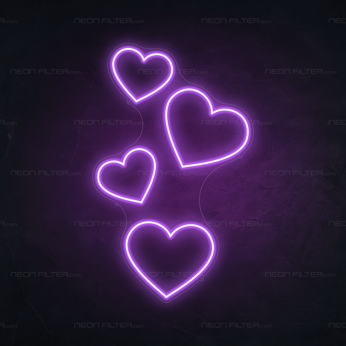 Floating Hearts Neon Sign in Hopeless Romantic Purple