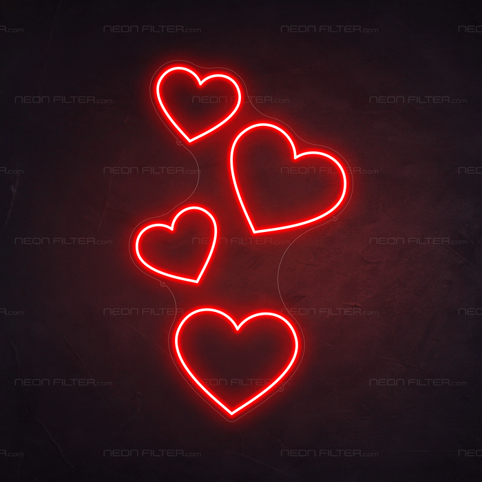 Floating Hearts Neon Sign in Hot Mama Red