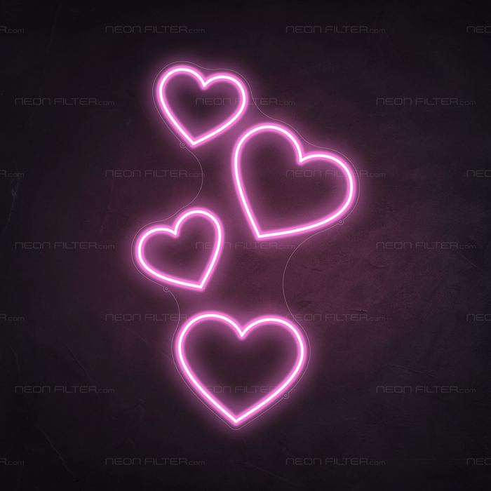 Floating Hearts Neon Sign in Pastel Pink