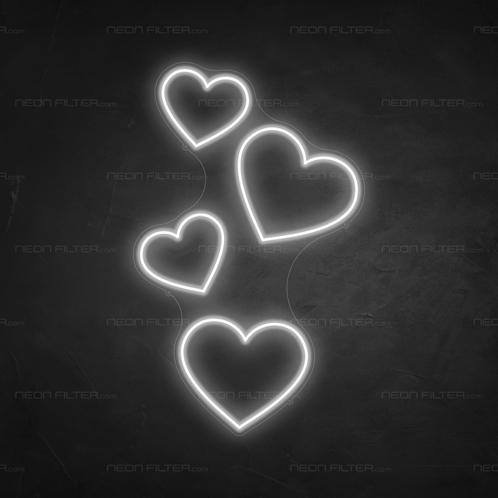 Floating Hearts Neon Sign in Snow White