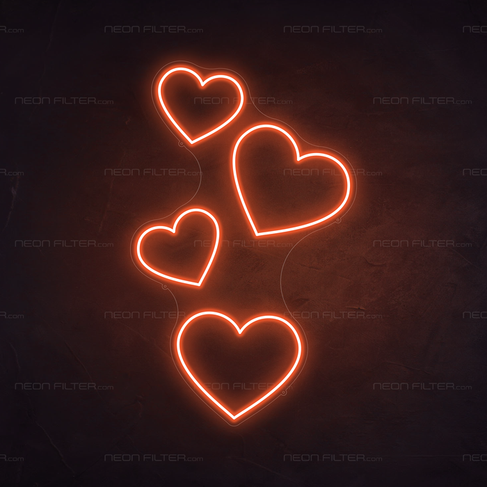 Floating Hearts Neon Sign in Sunset Orange