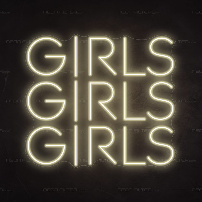 Girls Girls Girls Neon Sign in Cosy Warm White