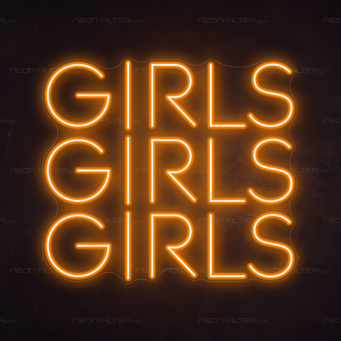 Girls Girls Girls Neon Sign in Hey Pumpkin Orange