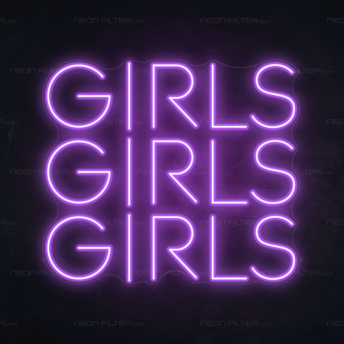 Girls Girls Girls Neon Sign in Hopeless Romantic Purple