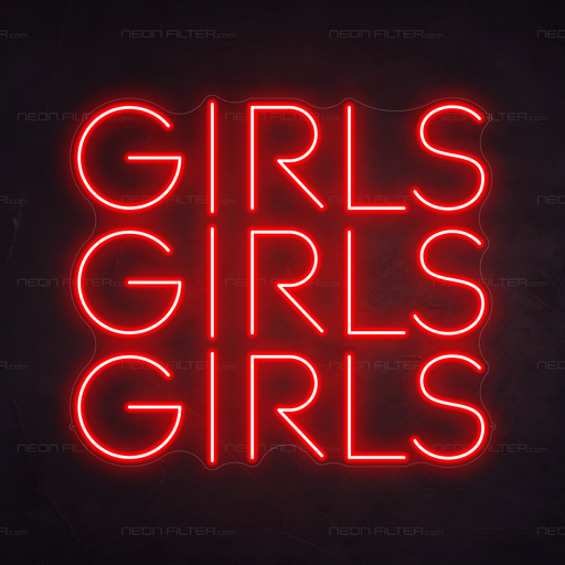 Girls Girls Girls Neon Sign in Hot Mama Red