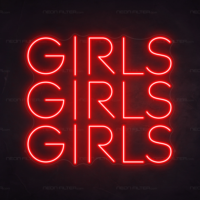 Girls Girls Girls Neon Sign in Hot Mama Red