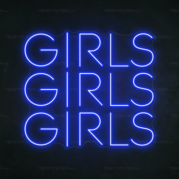 Girls Girls Girls Neon Sign in Santorini Blue