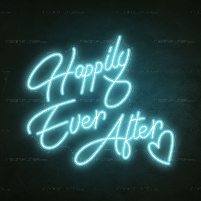 Happily Ever After Neon Light in Glacier blue