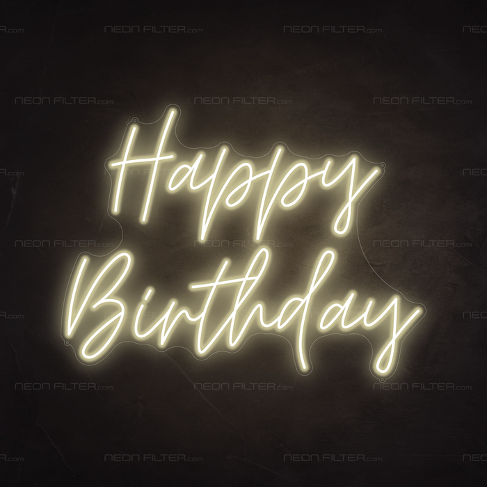 Happy Birthday Neon Sign in Cosy Warm White