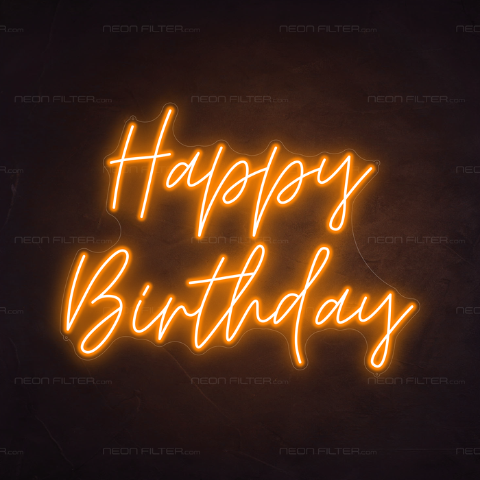 Happy Birthday Neon Sign in Hey Pumpkin Orange