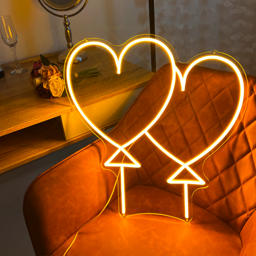 Two Heart Balloon Neon Signs in Sunset Orange