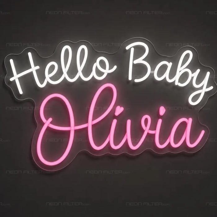 Hello Baby Olivia Neon Sign for Baby Shower Decor - Neon Filter