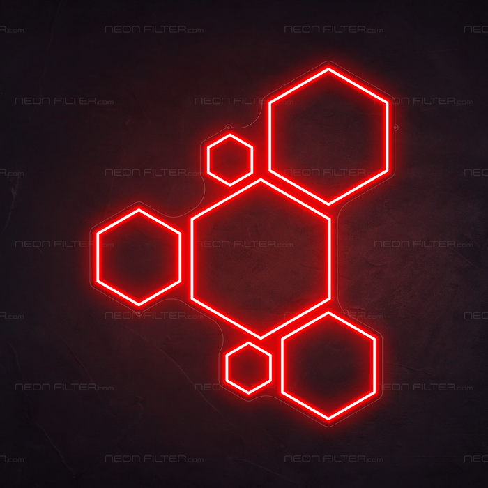 Hexagons Neon Sign in Hot Mama Red