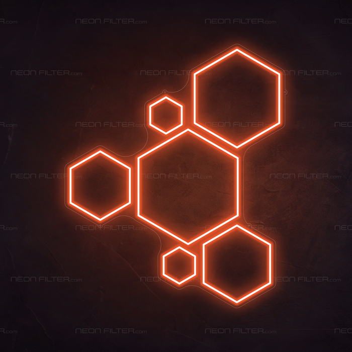 Hexagons Neon Sign in Sunset Orange