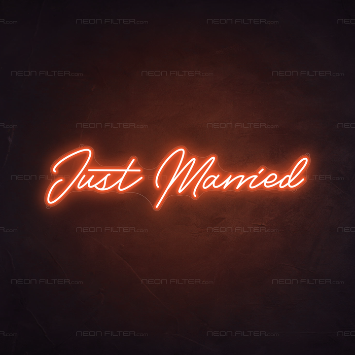 Just Married Neon Light in Sunset Orange