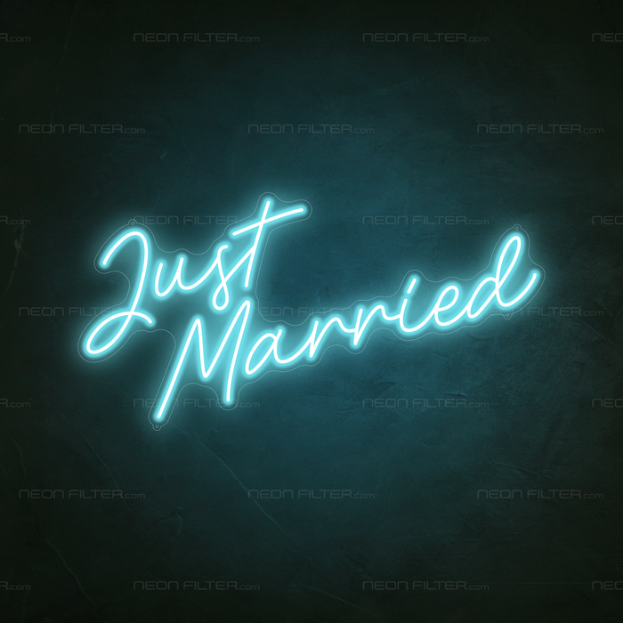 Just Married Neon Sign in Glacier blue