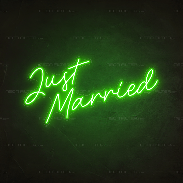 Just Married Neon Sign in Glow Up Green