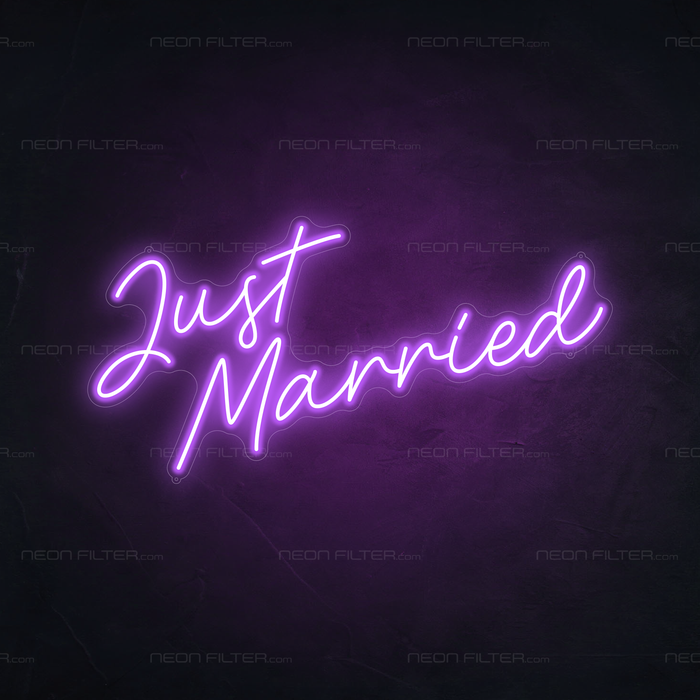 Just Married Neon Sign in Hopeless Romantic Purple