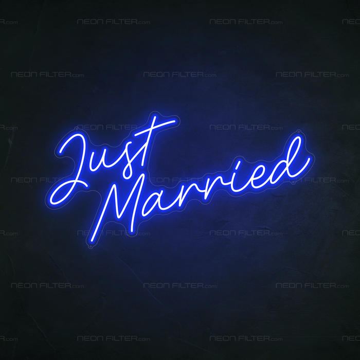 Just Married Neon Sign in Santorini Blue