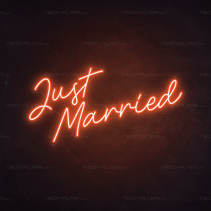 Just Married Neon Sign in Sunset Orange