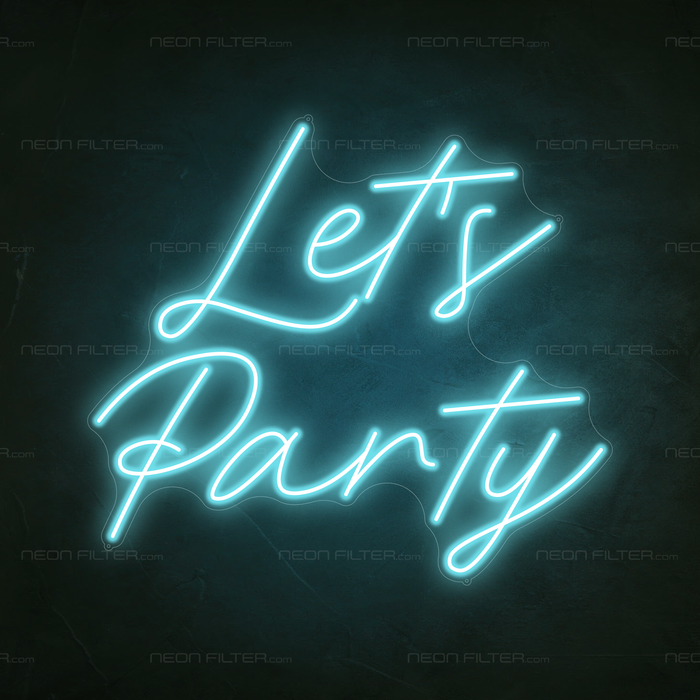 Let's Party Neon Sign in Glacier blue