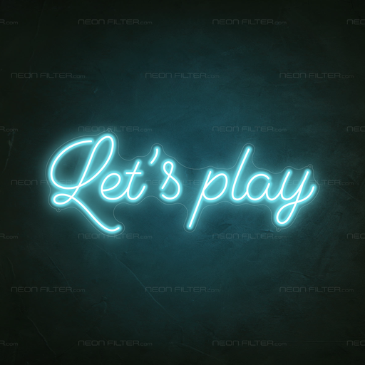 Let's Play Neon Sign in Glacier blue