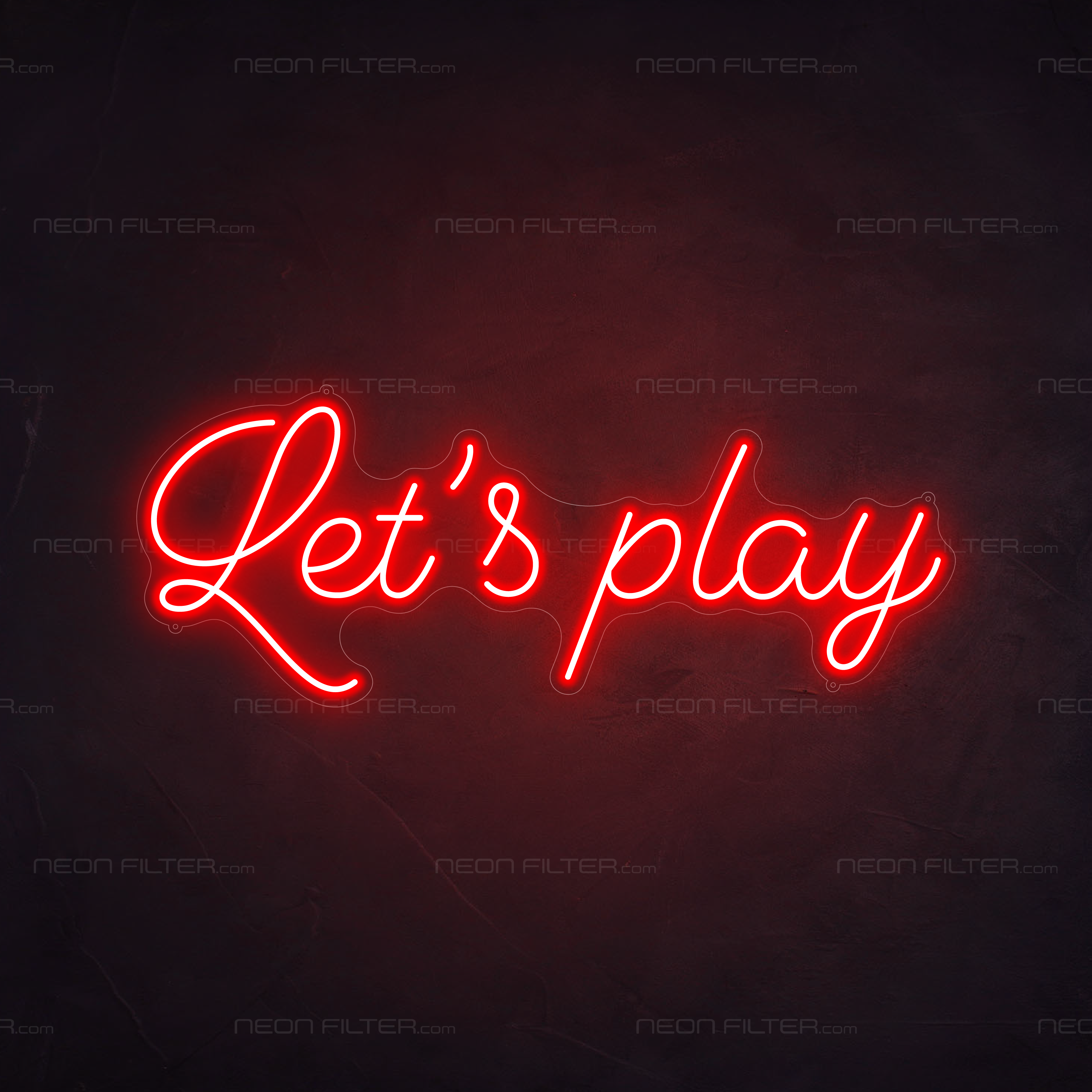 Let's Play Neon Sign in Hot Mama Red