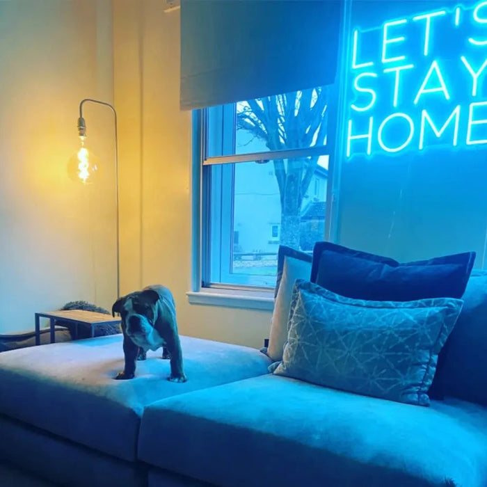 Let's Stay Home Neon Sign in Glacier Blue